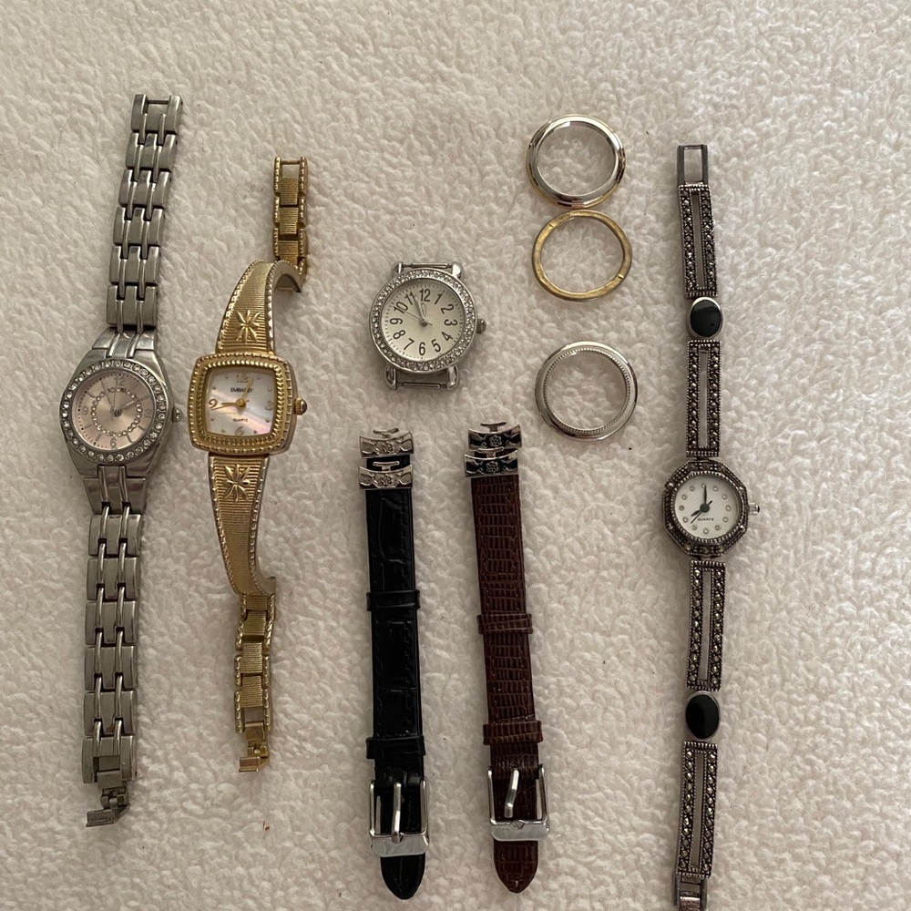 DONATED 2 bracelet watches, 1 watch w/cz, 2 watch bands,